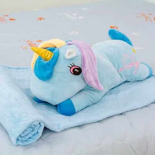 Плед + подушка дитячі №1068 Unicorn with Blue Mane