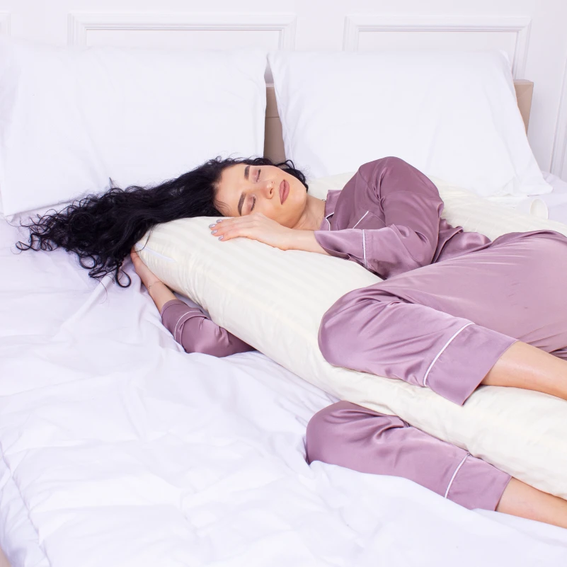 Подушка для беременных и отдыха U-образная № 8025 Satin Stripe "Soft Yellow" EcoSilk страйп-сатин - 6