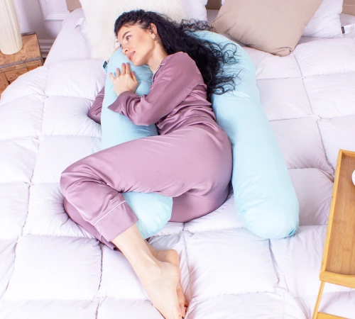 Подушка для беременных и отдыха U-образная №8591 Eco Line Blue упрощенная  EcoSilk микросатин