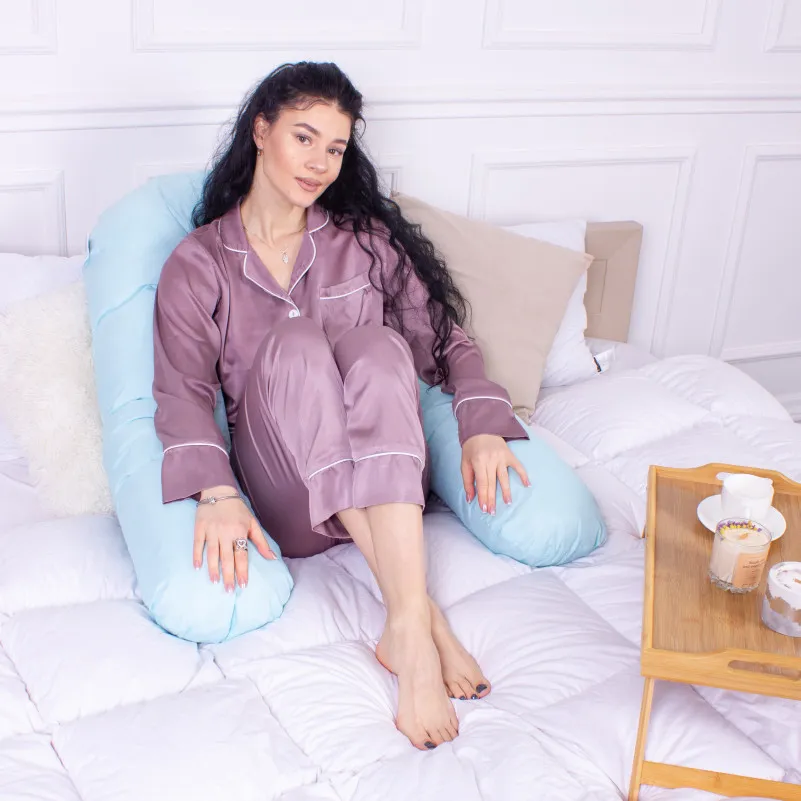 Подушка для беременных и отдыха U-образная №8591 Eco Line Blue упрощенная  EcoSilk микросатин - 8