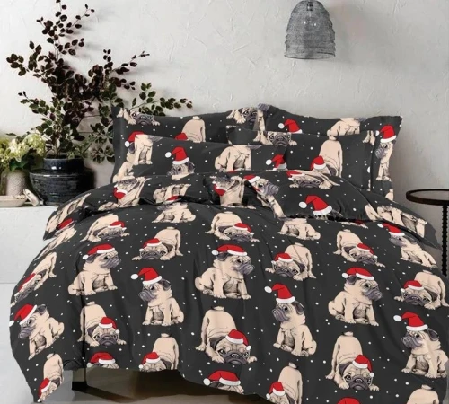 Постільна білизна Бязь 17-0598 New Year's pug