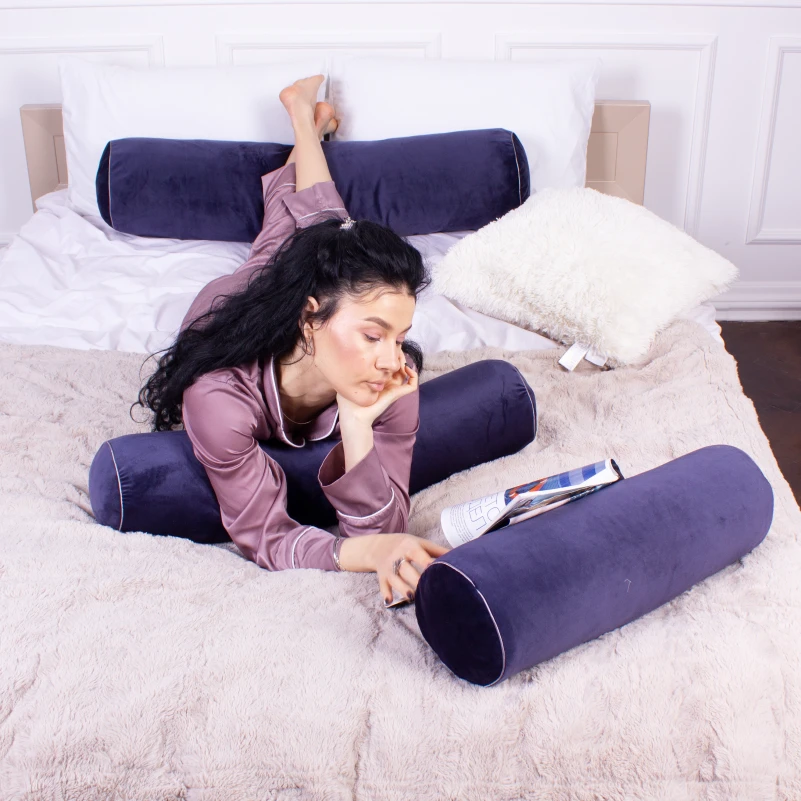 Подушка-валик №8130 Velvet Line 28-0006 Navy blue EcoSilk - 8