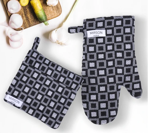 Набір №9002 Gray (прихватка 1 шт., рукавиця 1 шт.) гобелен/вафля