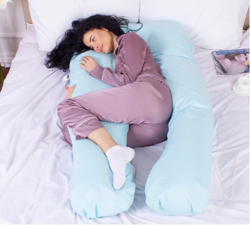 Подушка для вагітних та відпочинку U-подібна № 8013 Eco Line "Blue" EcoSilk мікросатин