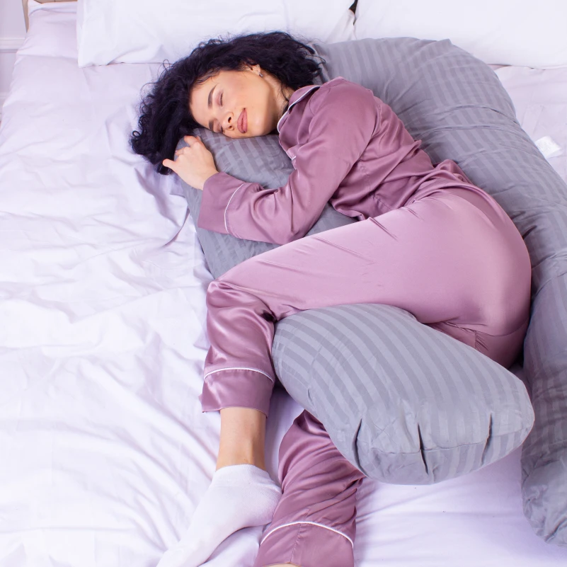 Подушка для беременных и отдыха U-образная № 8027 Satin Stripe "Light Gray" EcoSilk страйп-сатин - 6