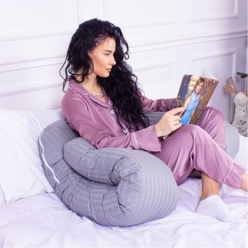 Подушка для беременных и отдыха U-образная № 8027 Satin Stripe "Light Gray" EcoSilk страйп-сатин - 8