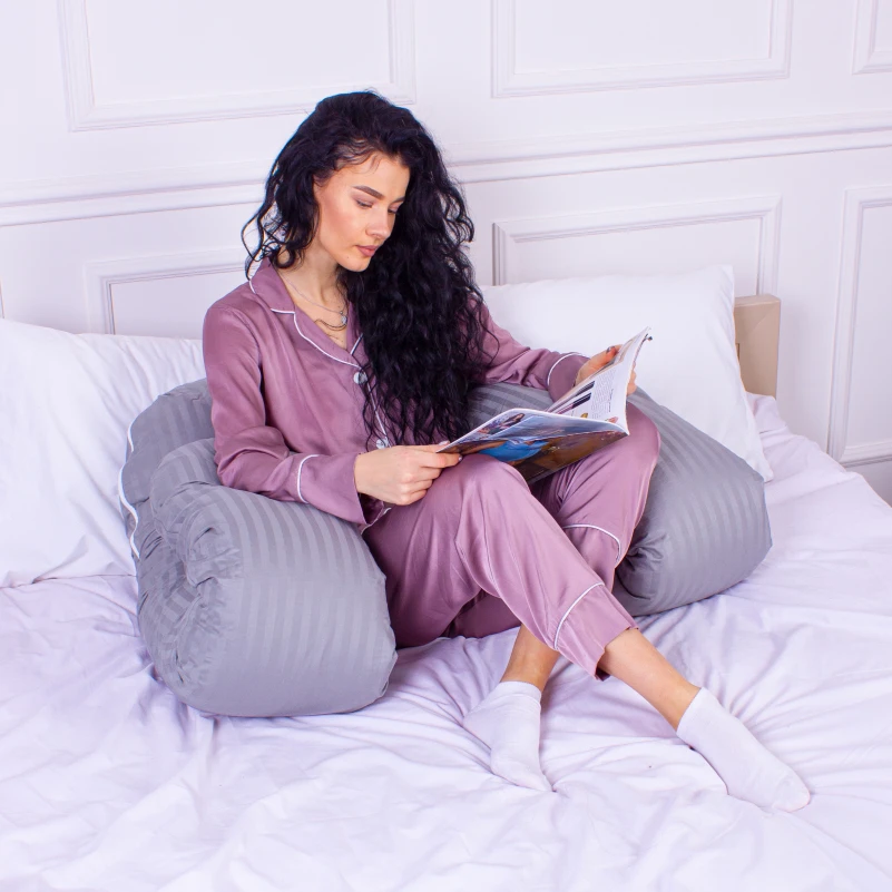 Подушка для беременных и отдыха U-образная № 8027 Satin Stripe "Light Gray" EcoSilk страйп-сатин - 9