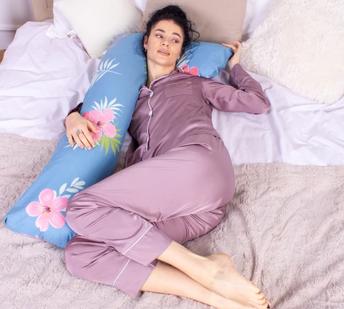 Подушка для вагітних та відпочинку Г-подібна №8435 Color Line Rolando №96INT Blue EcoSilk бязь