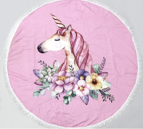 Пляжное полотенце №5076 Summer Time Pink Unicorn girl