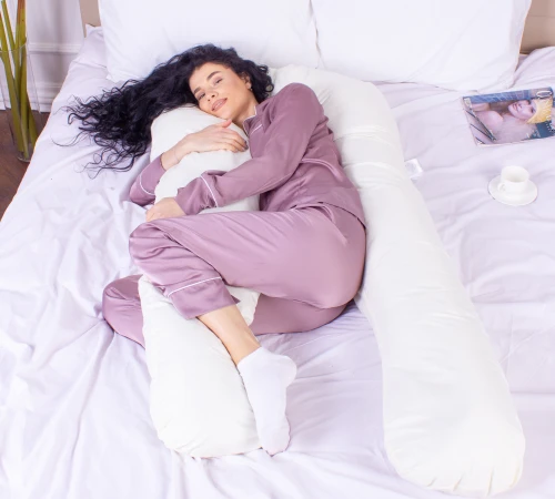 Подушка для вагітних та відпочинку U-подібна № 8015 Eco Line "Creamy" EcoSilk мікросатин