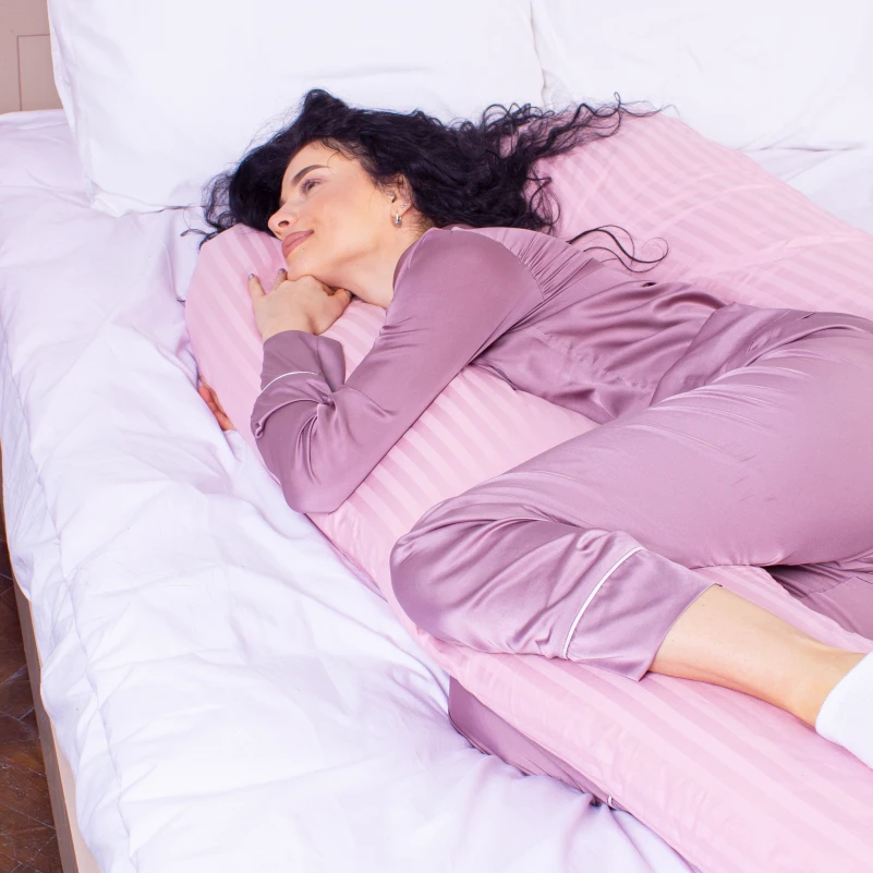 Подушка для беременных и отдыха U-образная № 8026 Satin Stripe "Pink" EcoSilk страйп-сатин - 9