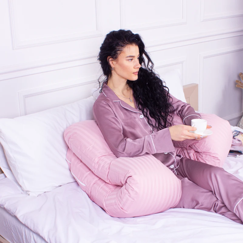 Подушка для беременных и отдыха U-образная № 8026 Satin Stripe "Pink" EcoSilk страйп-сатин - 8
