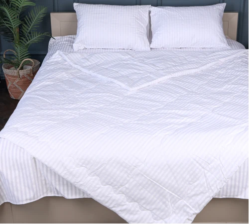 Летний постельный комплект №2944 Сolor Fun Line 17-0605 Stripe White С эвкалиптовым волокном (одеяло + 2 подушки + 2 наволочки + простынь) Black Friday