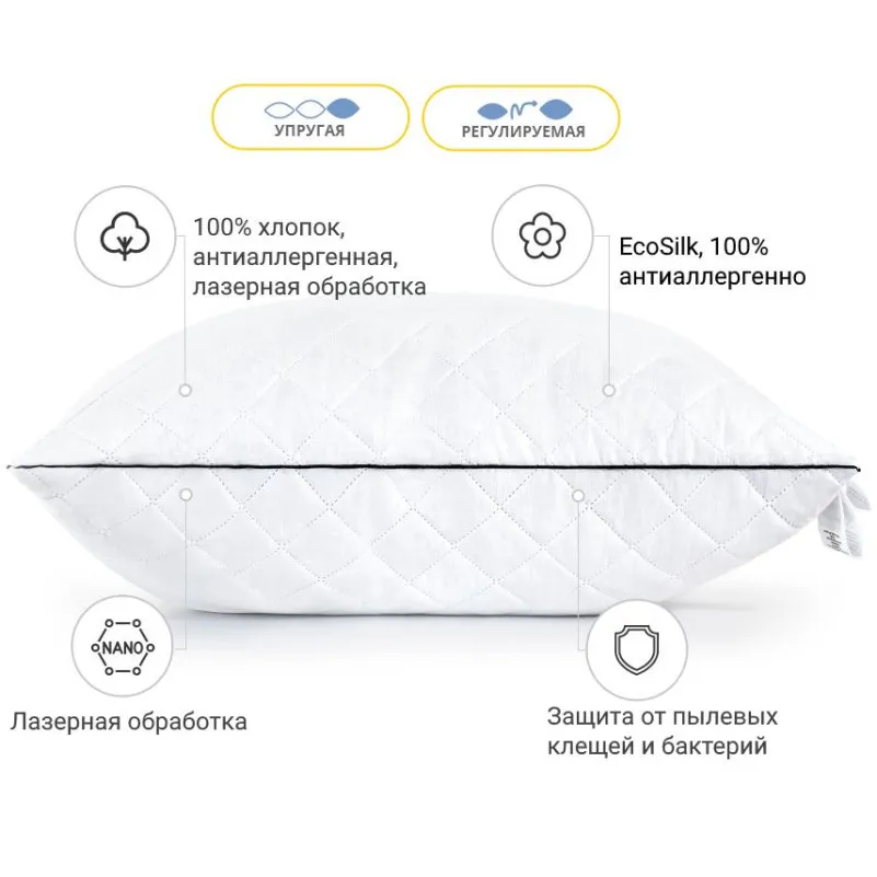 Подушка антиалергенна "Royal" №120 EcoSilk бавовна (пружна) - 1