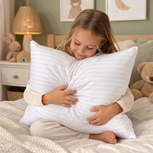 Подушка антиалергенна Kids Time №0118 Сolor Fun Line 17-0605 Stripe White EcoSilk бязь - 5