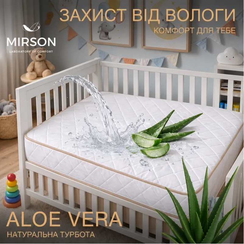 Наматрасник Kids Time № 985 Natural Line Стандарт Тенсель (Modal) Aloe Vera (водонепроницаемый с резинкой по периметру)
