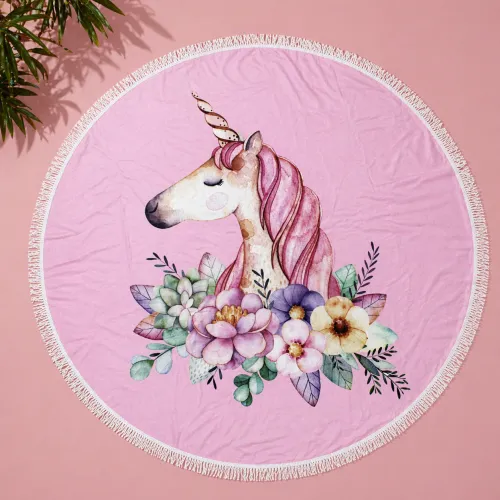 Пляжное полотенце №5076 Summer Time Pink Unicorn girl