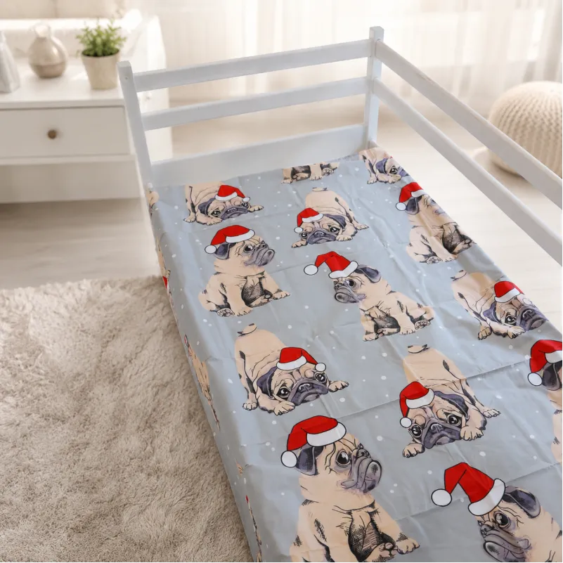 Комплект постельного белья  Бязь JUNIOR 17-0599 New Year's pug Grey Фото - 6