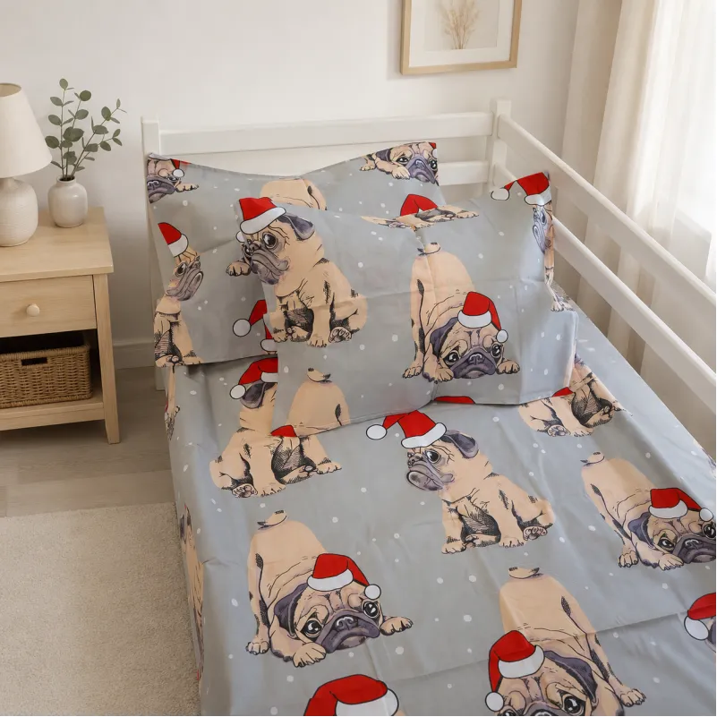 Комплект постельного белья  Бязь JUNIOR 17-0599 New Year's pug Grey - 4