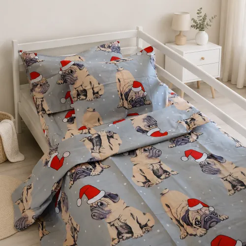 Комплект постельного белья Ranforce Elite TEENAGER 17-0599 New Year's pug Grey