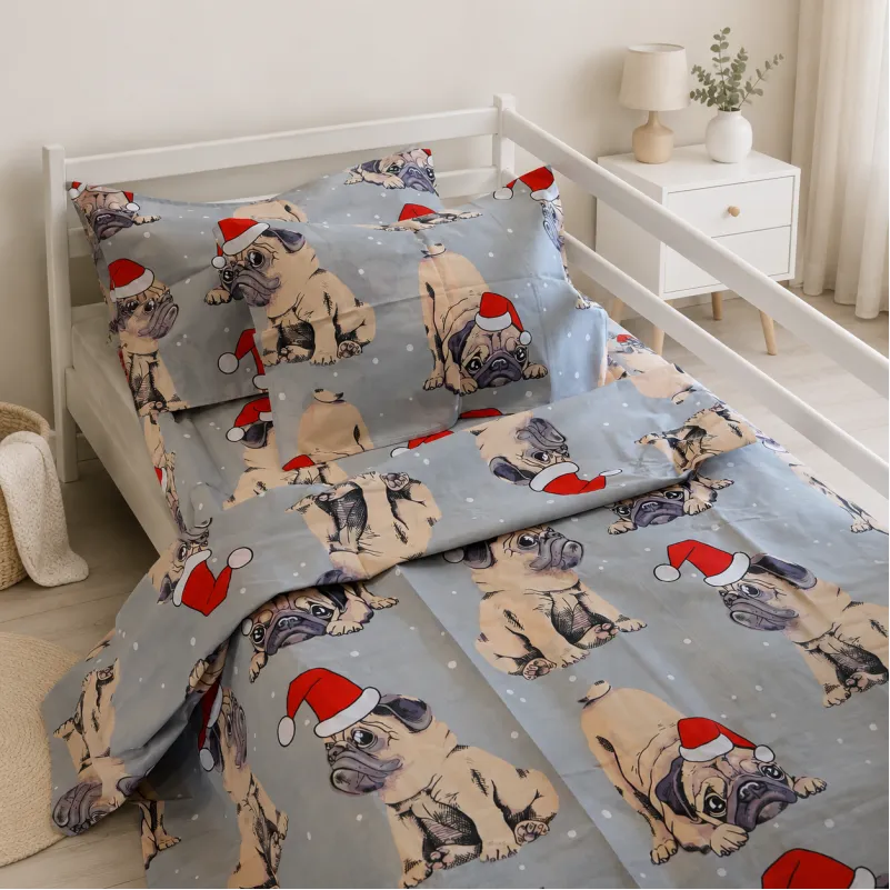 Комплект постільної білизни Ranforce Elite TEENAGER 17-0599 New Year's pug Grey