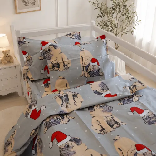 Комплект постельного белья Ranforce Elite JUNIOR 17-0599 New Year's pug Grey - 1