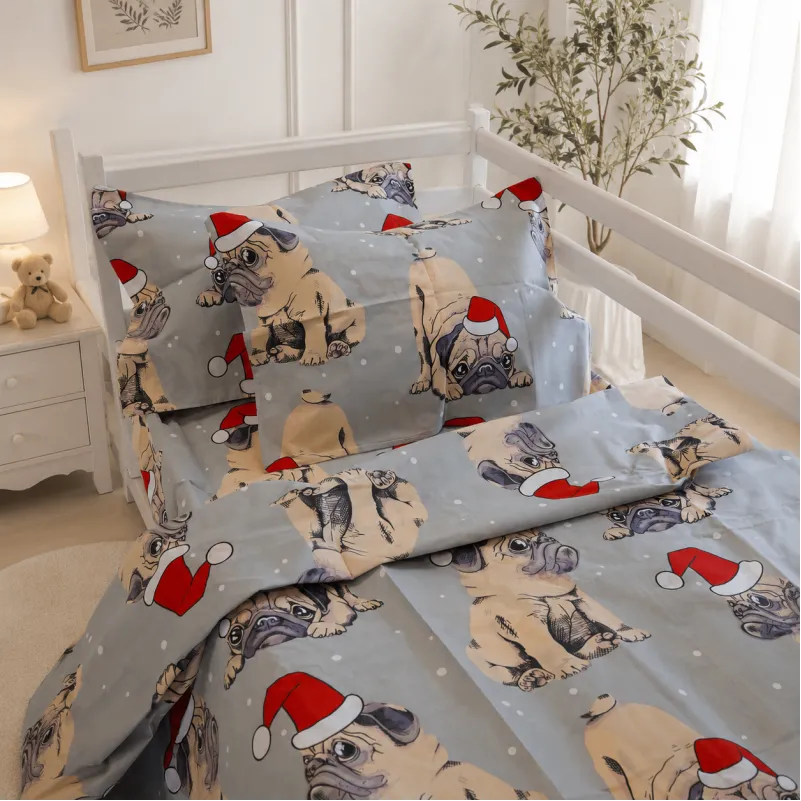 Комплект постельного белья  Бязь JUNIOR 17-0599 New Year's pug Grey