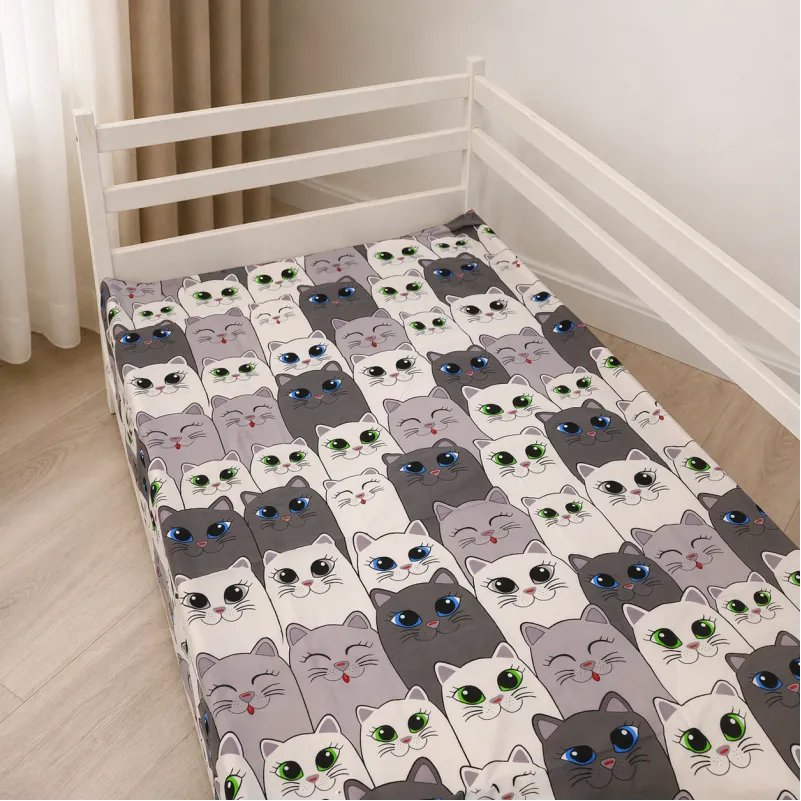 Комплект постельного белья Бязь JUNIOR 17-0635 Кіт Батон Сірий - 6