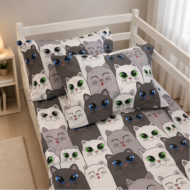 Комплект постельного белья Бязь JUNIOR 17-0635 Кіт Батон Сірий - 5