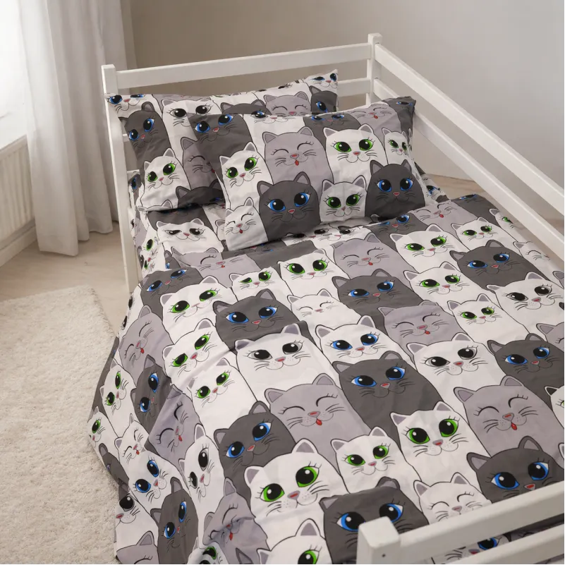 Комплект постельного белья Бязь JUNIOR 17-0635 Кіт Батон Сірий - 7