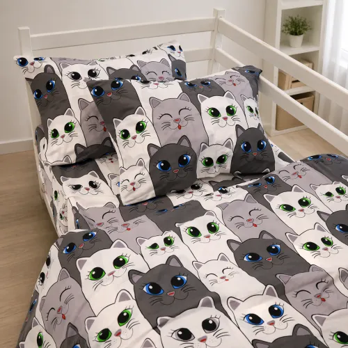 Комплект постельного белья Бязь JUNIOR 17-0635 Кіт Батон Сірий