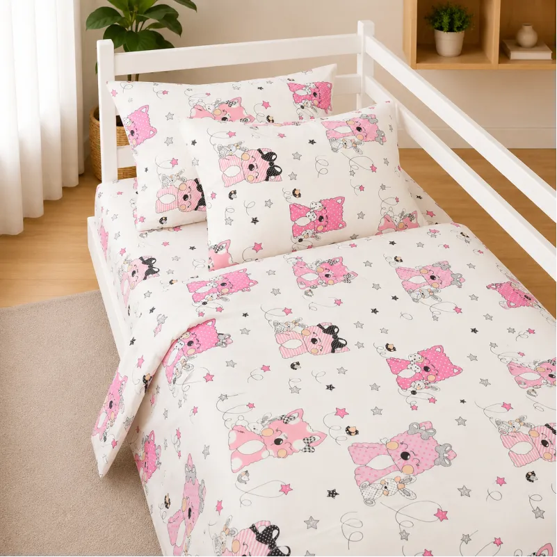 Комплект постільної білизни Ranforce Elite TEENAGER 17-0776 Magic cats pink