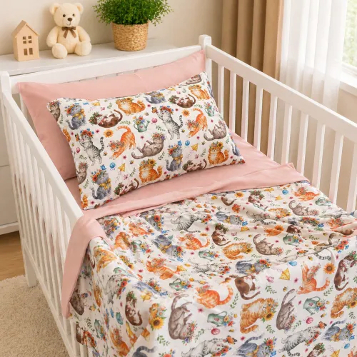 Комплект постільної білизни Сатин BABY 22-1475 Kitty Blossom