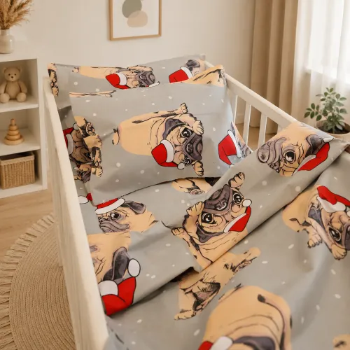 Комплект постельного белья Бязь LITTLE KIDS 17-0599 New Year's pug Grey - 5