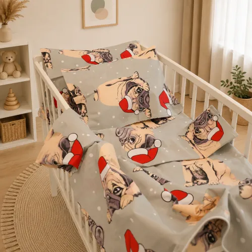 Комплект постельного белья Бязь BABY 17-0599 New Year's pug Grey - 1