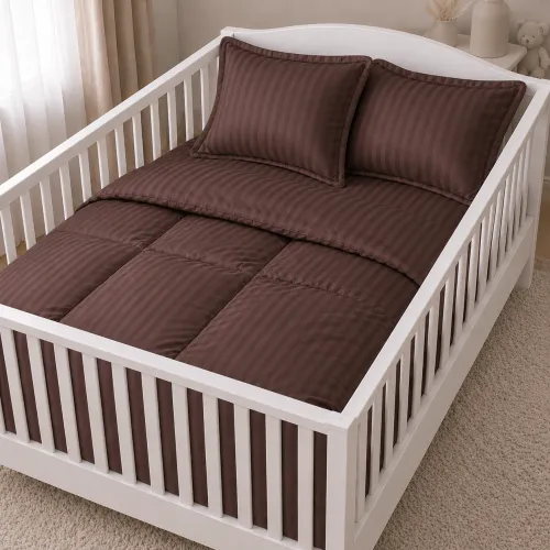 Комплект постельного белья Сатин BABY Satin Stripe 30-0006 Dark Brown - 1