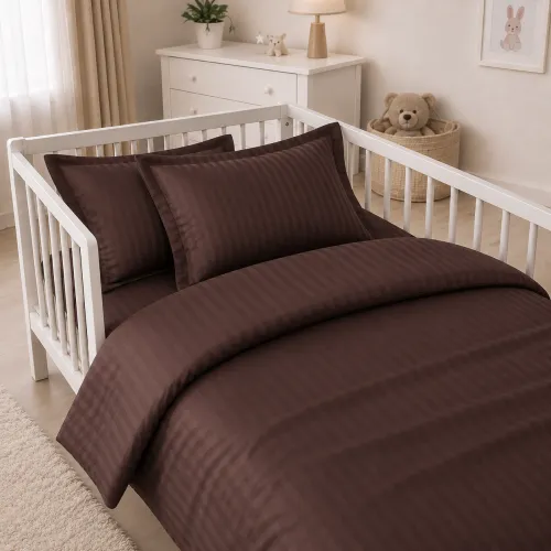 Комплект постельного белья Сатин LITTLE KIDS Satin Stripe 30-0006 Dark Brown - 1