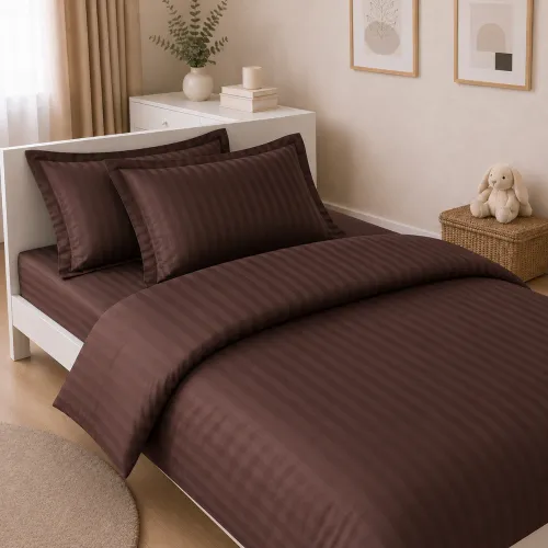 Комплект постельного белья Сатин JUNIOR Satin Stripe 30-0006 Dark Brown - 1