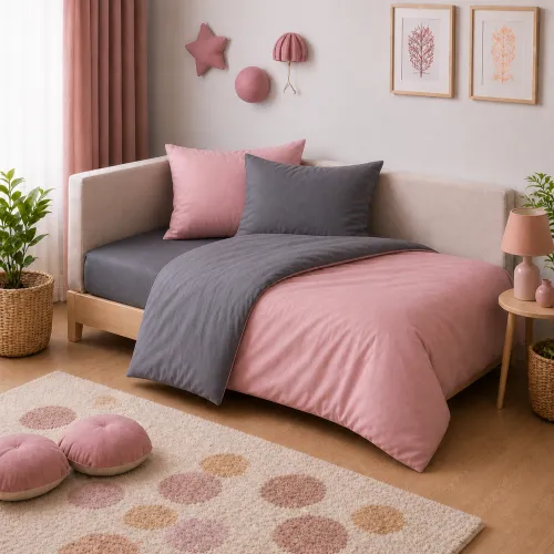 Комплект постельного белья JUNIOR Фланель 001-008 Ash grey/Pink - 1