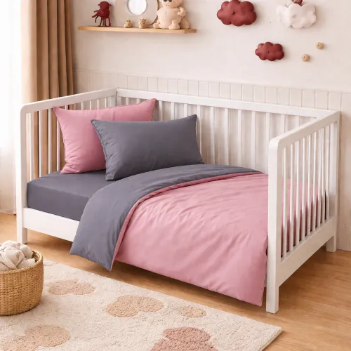Комплект постельного белья  BABY Фланель 001-008 Ash grey/Pink - 1
