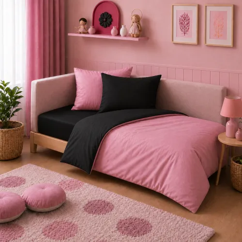 Комплект постільної білизни Фланель JUNIOR Фланель 002-008 Black/Pink - 1