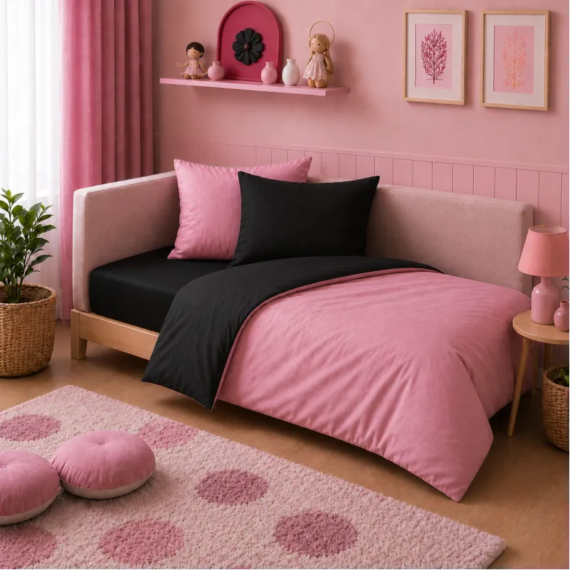 Комплект постільної білизни Фланель JUNIOR Фланель 002-008 Black/Pink