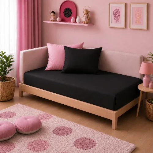 Комплект постільної білизни Фланель JUNIOR Фланель 002-008 Black/Pink - 5