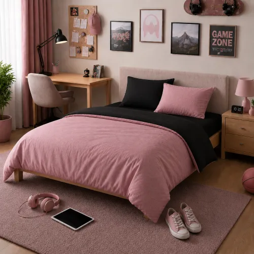 Комплект постельного белья  TEENAGER Фланель 002-008 Black/Pink
