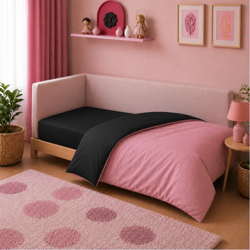Комплект постільної білизни Фланель JUNIOR Фланель 002-008 Black/Pink Фото - 7