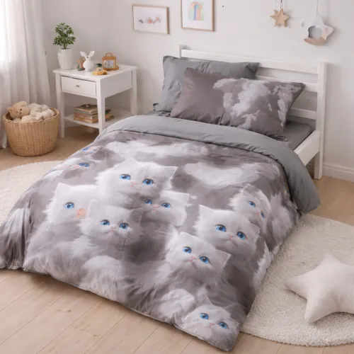 Комплект постельного белья Сатин JUNIOR Kids Time 22-1402 Silvery Cats