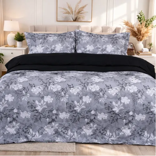 Комплект постільної білизни Поплін 00-8 "Black Flowers"