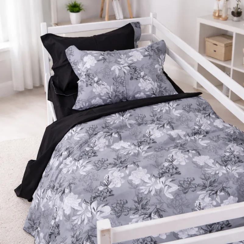 Комплект постельного белья  TEENAGER Poplin 00-8 black flowers - 8