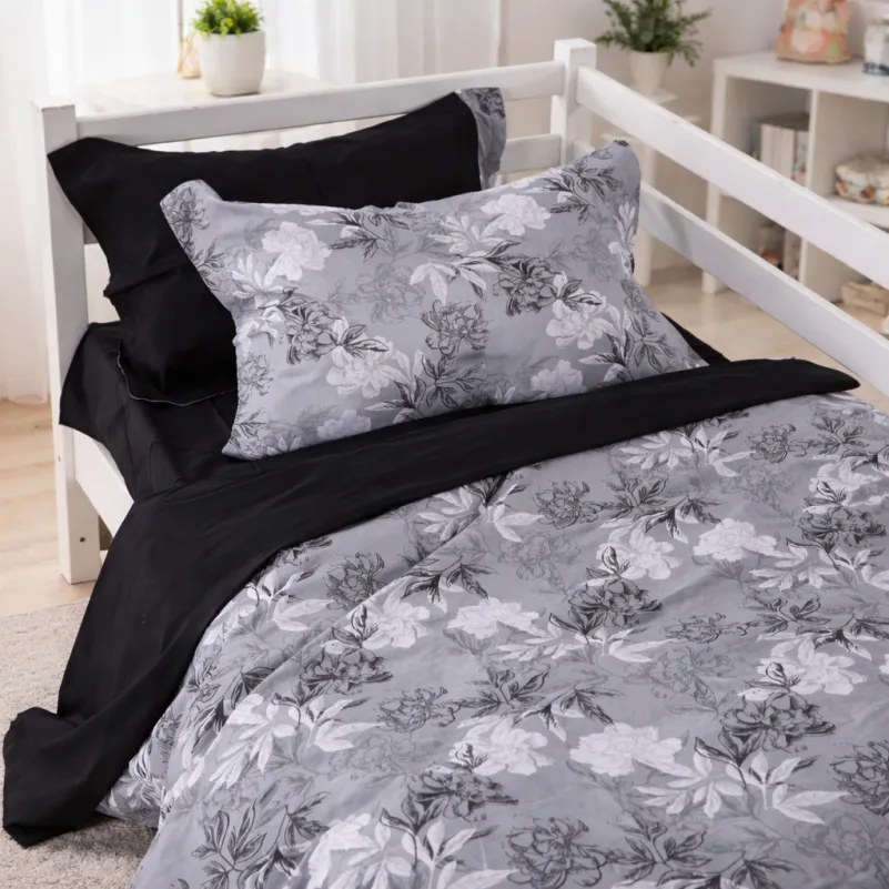 Комплект постельного белья  JUNIOR Poplin 00-8 black flowers - 6