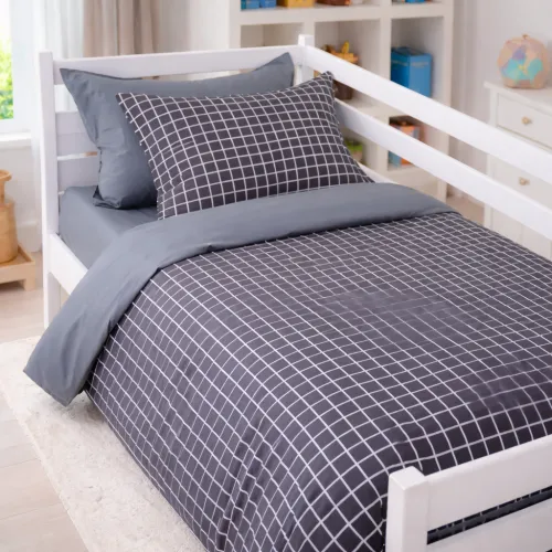 Комплект постельного белья Сатин JUNIOR 22-1372 Silver Checkered